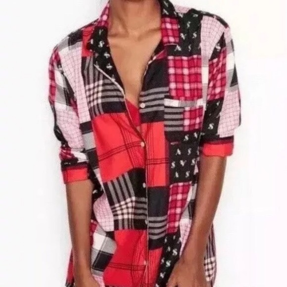 Victoria’s Secret Flannel Sleep Shirt Red Patch - Picture 2 of 6